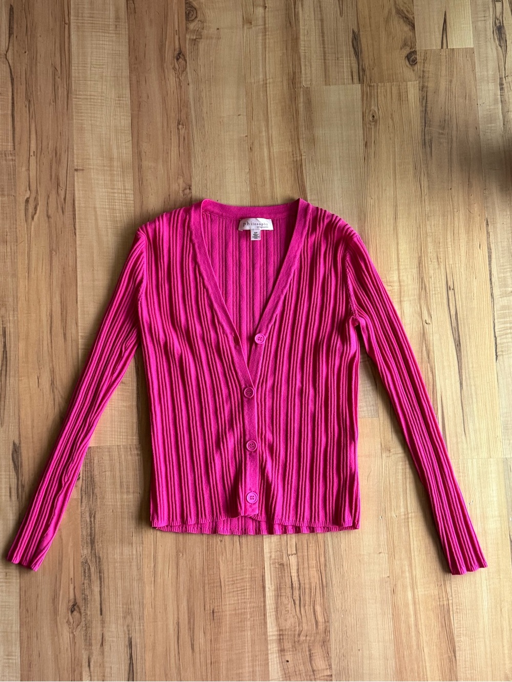 Philosophy fuchsia pink ribbed v-neck cardigan